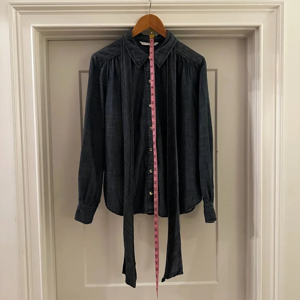 Trina Turk Deep Denim Shirt with Neck Ties - Size Large- Barely Worn - Picture 5 of 8